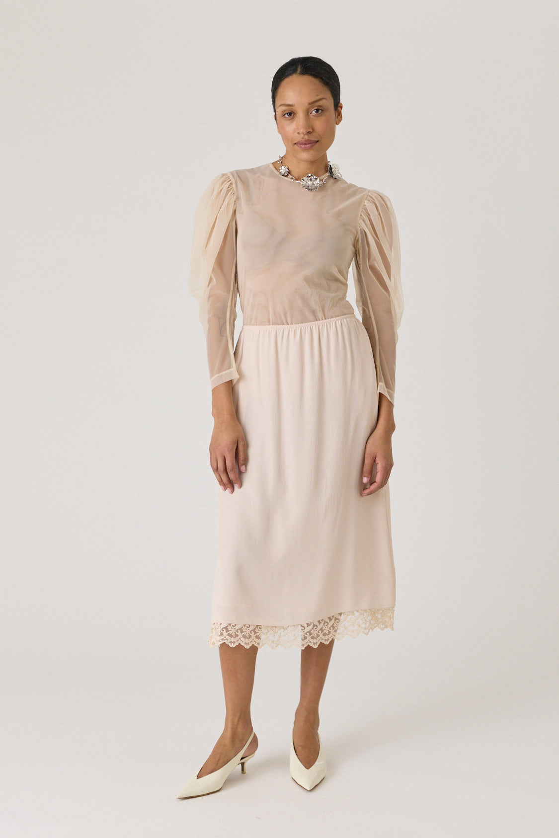 Sheer Draped Sleeve Top