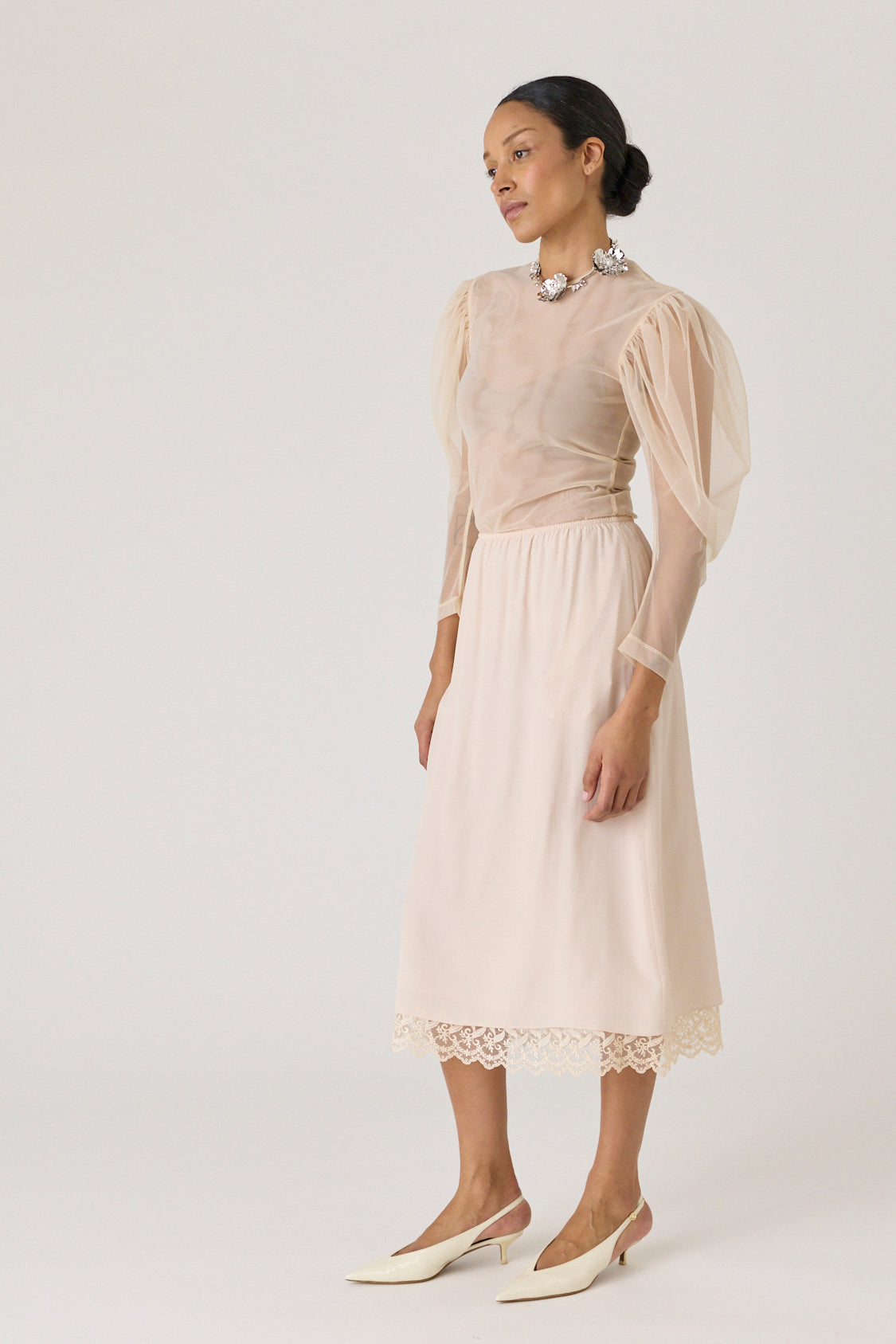 Lace Trim Negligee Skirt