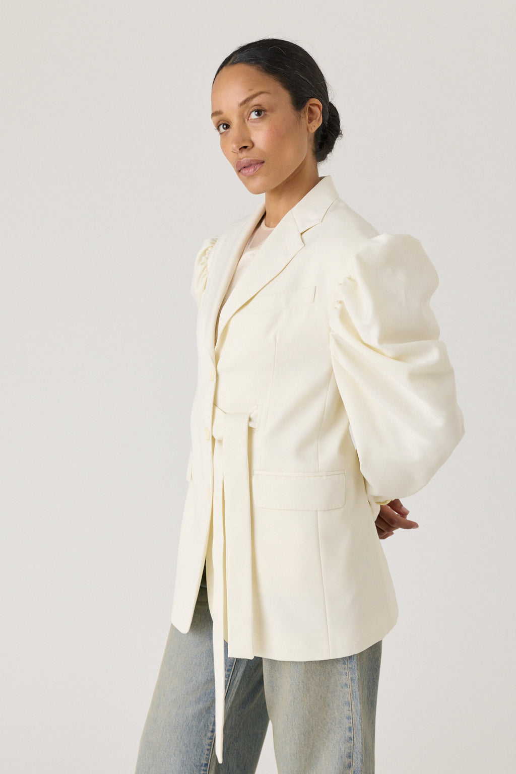 Back Cutout Draped Sleeve Bow Jacket