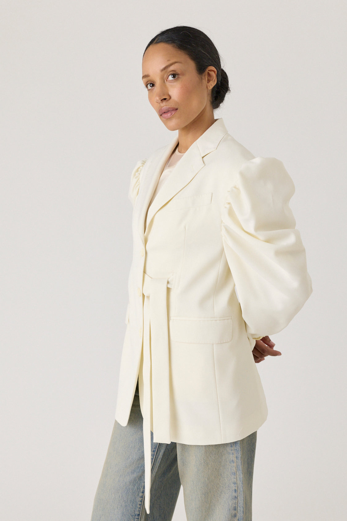 Back Cutout Draped Sleeve Bow Jacket