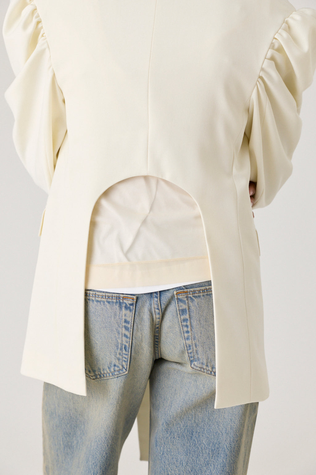 Back Cutout Draped Sleeve Bow Jacket
