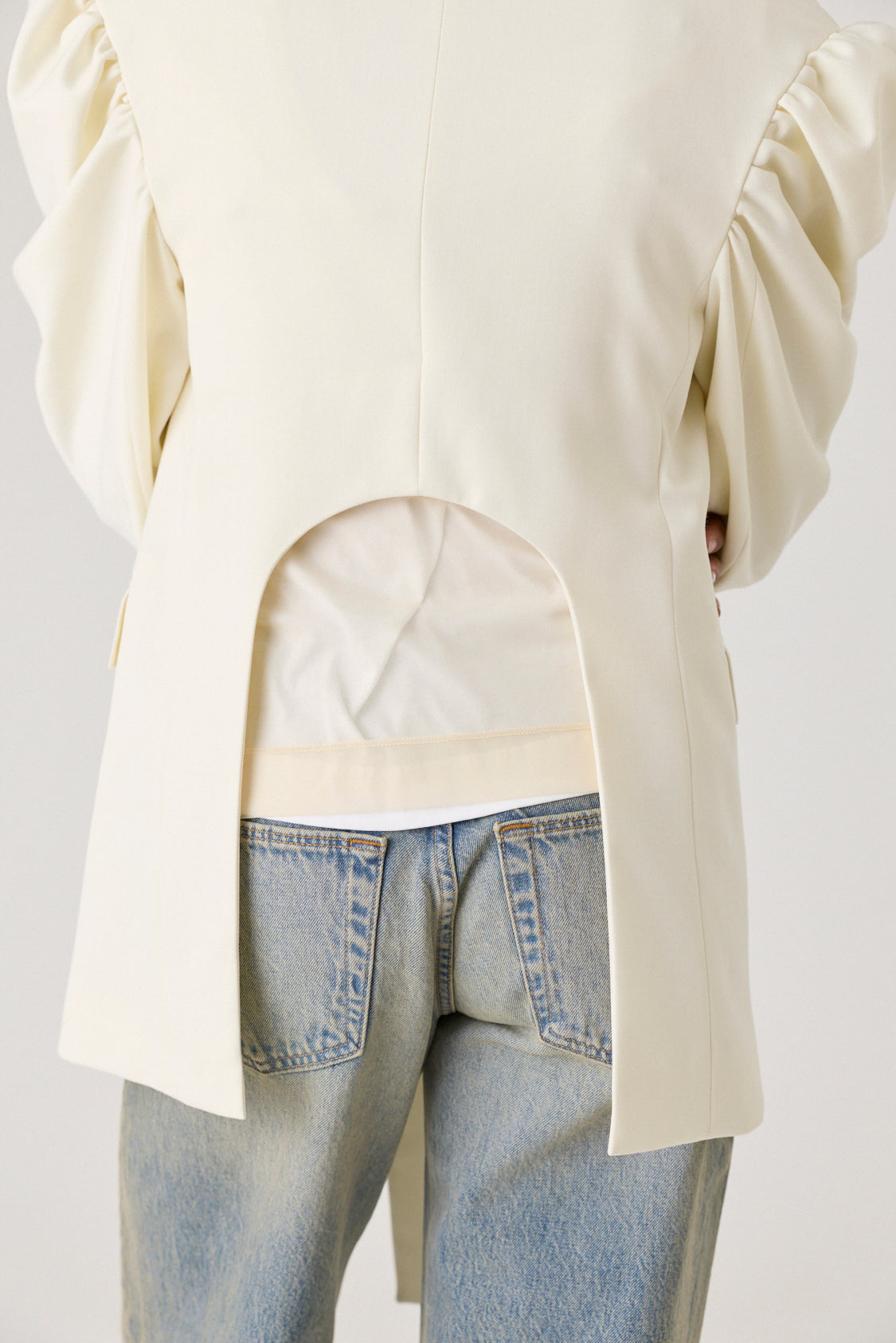 Back Cutout Draped Sleeve Bow Jacket