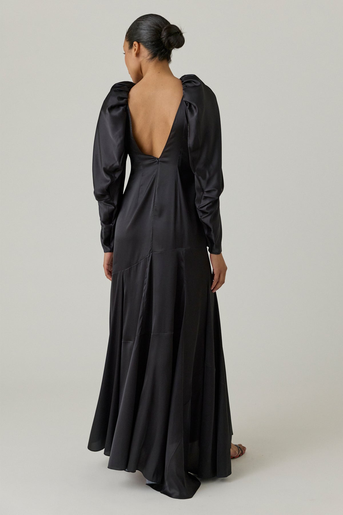 Poppy Motif Draped Sleeve Cascade Dress