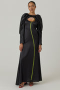 Poppy Motif Draped Sleeve Cascade Dress