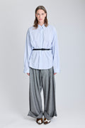 Belted Button Down Shirt - Blue Stripes