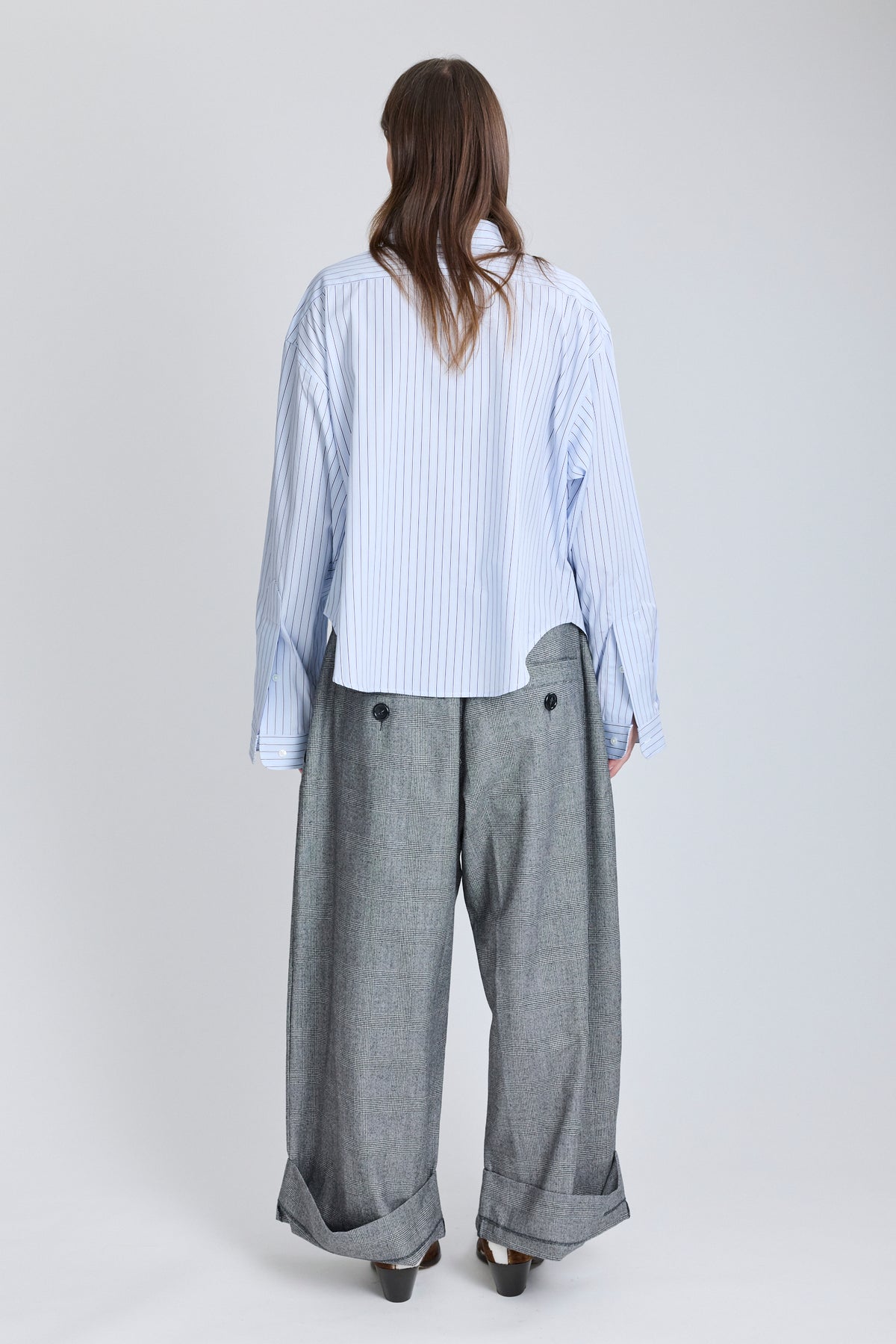 Belted Button Down Shirt - Blue Stripes