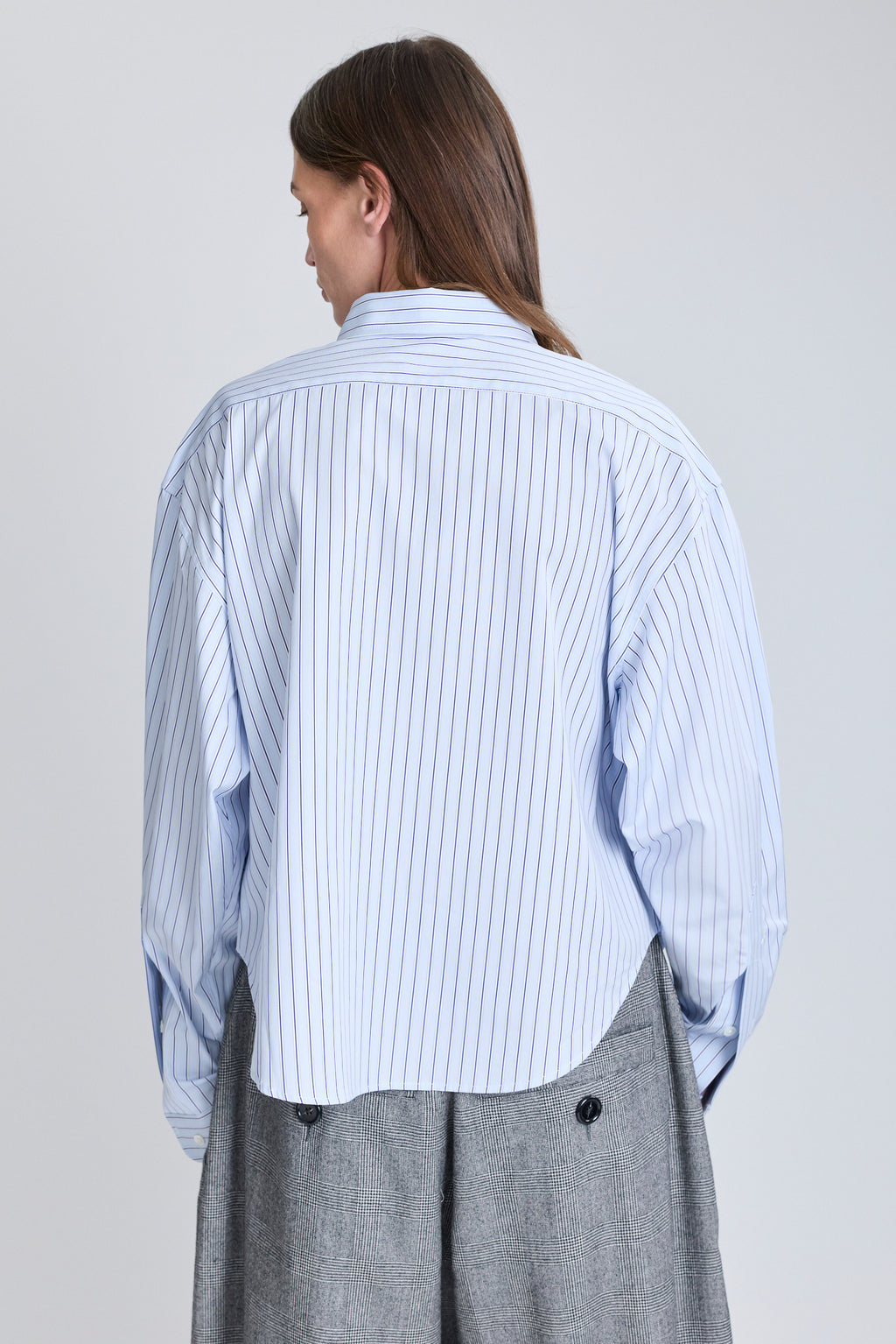 Belted Button Down Shirt - Blue Stripes