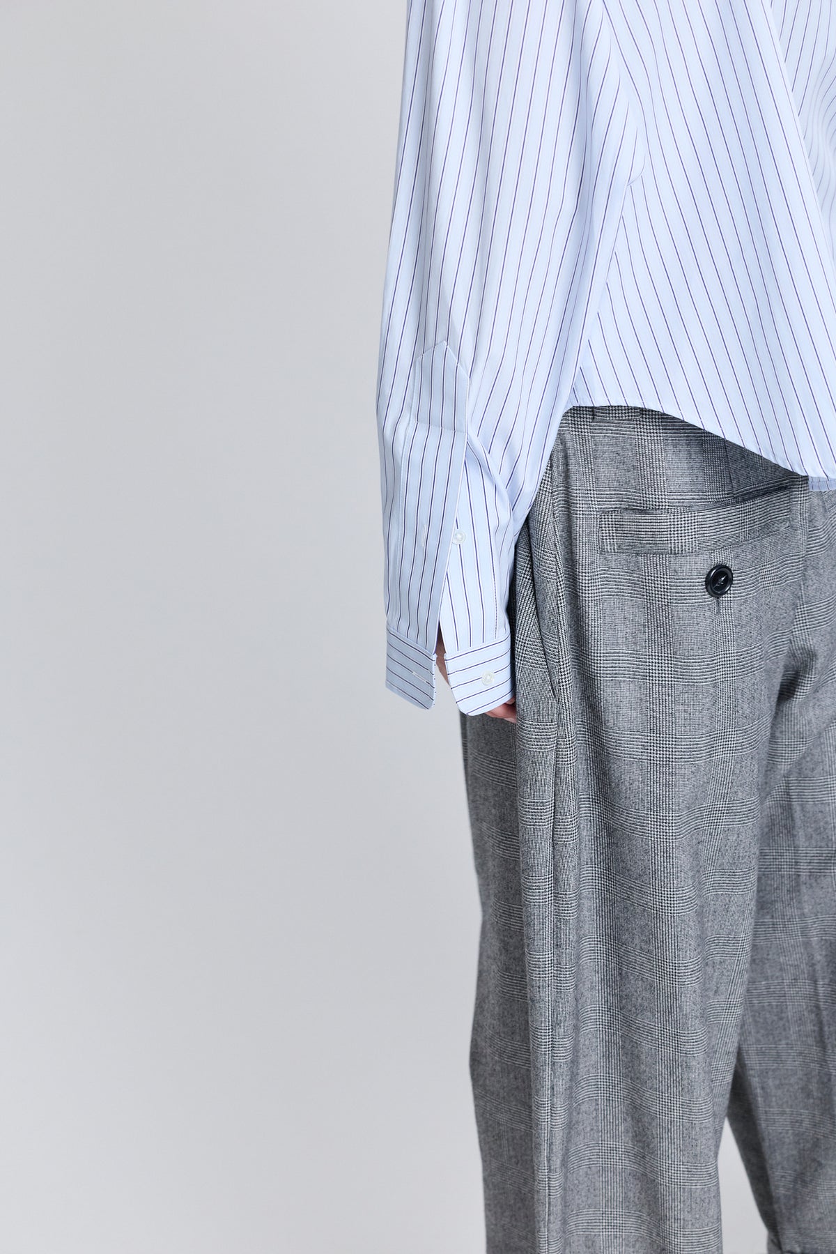 Belted Button Down Shirt - Blue Stripes
