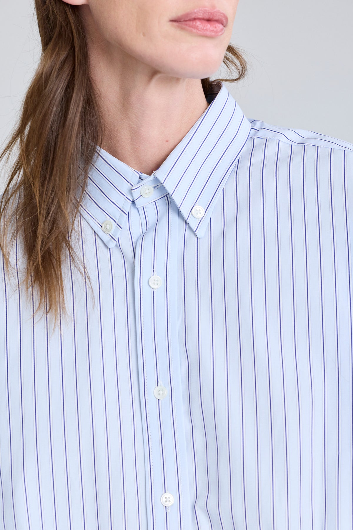 Belted Button Down Shirt - Blue Stripes
