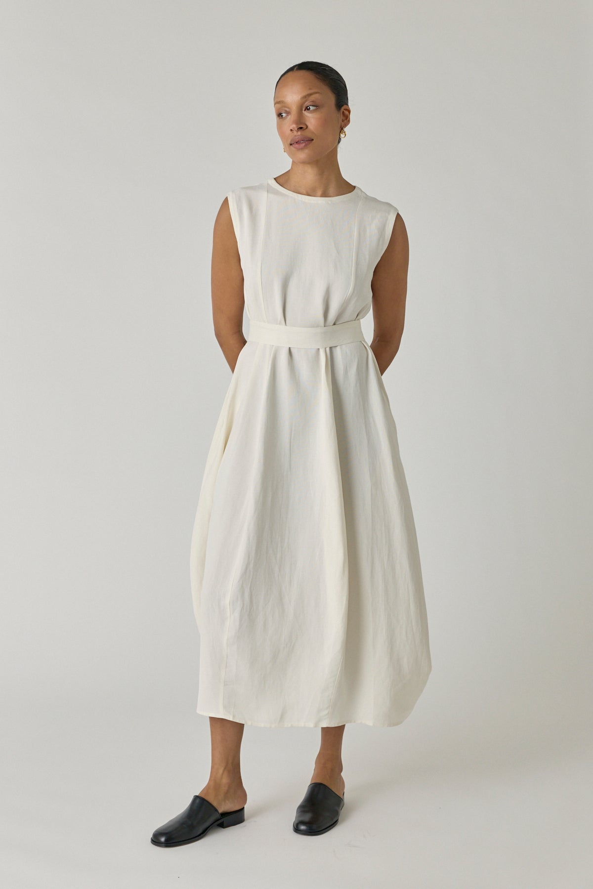 Wide Strap Volume Dress - Chalk