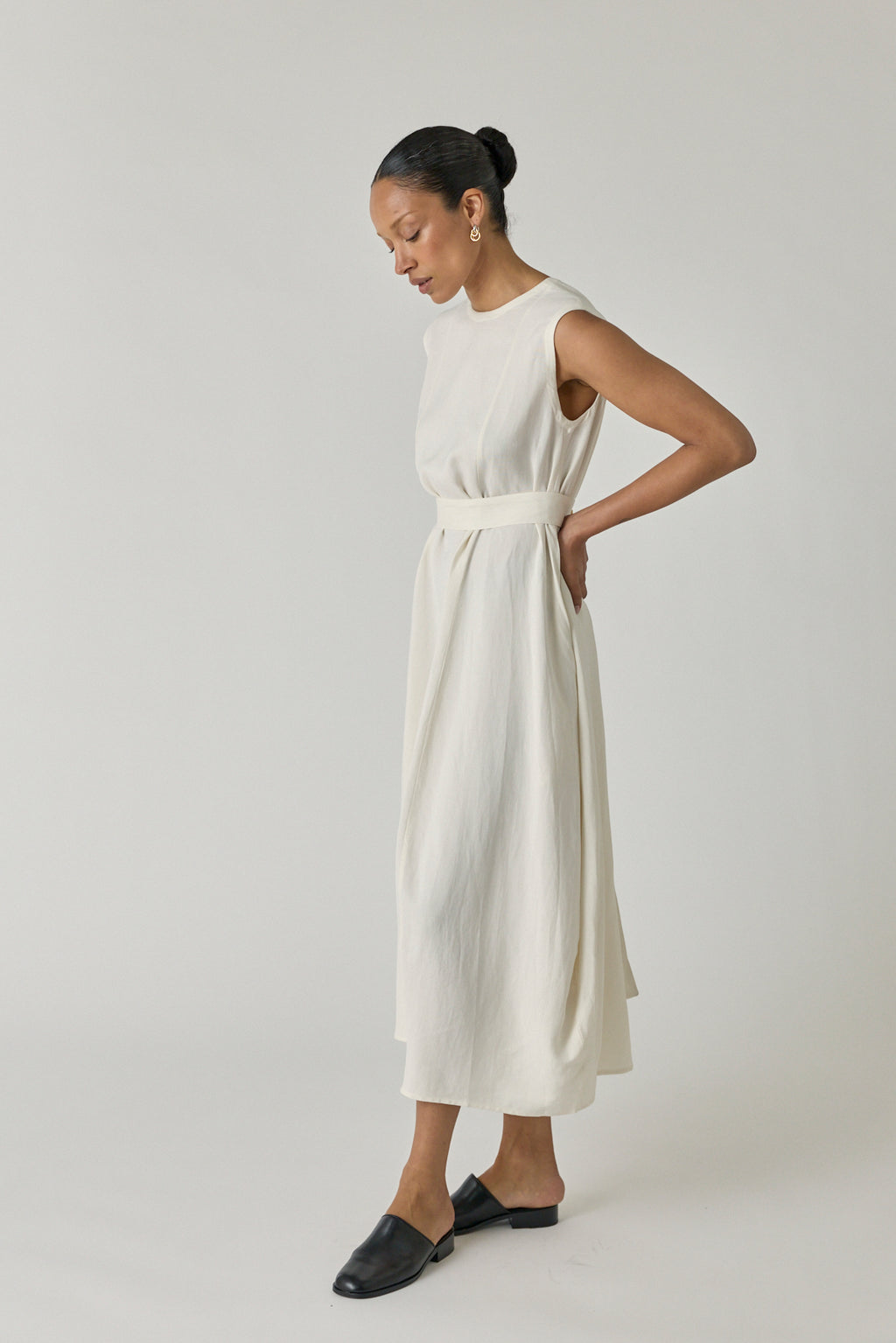 Wide Strap Volume Dress - Chalk