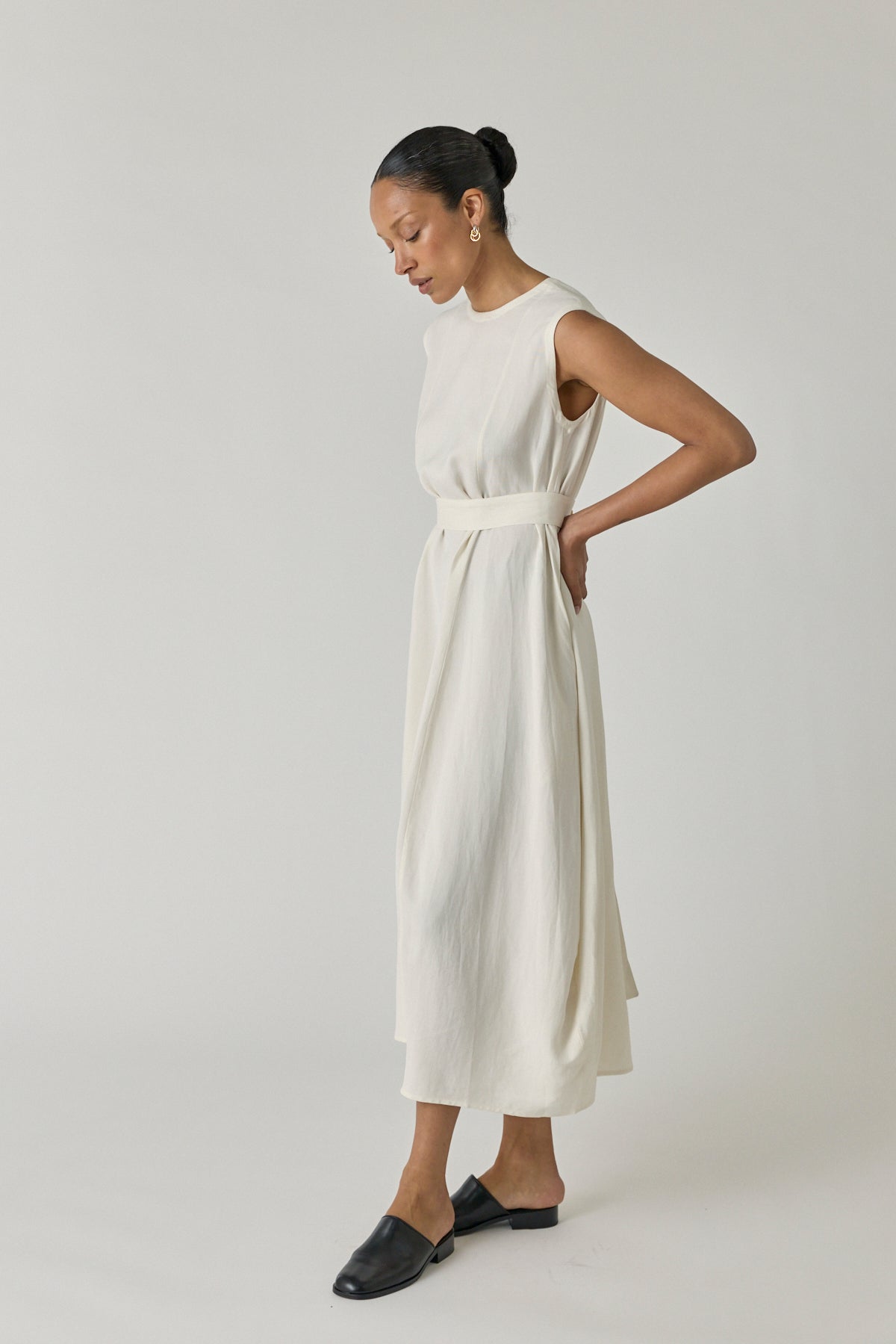 Wide Strap Volume Dress - Chalk