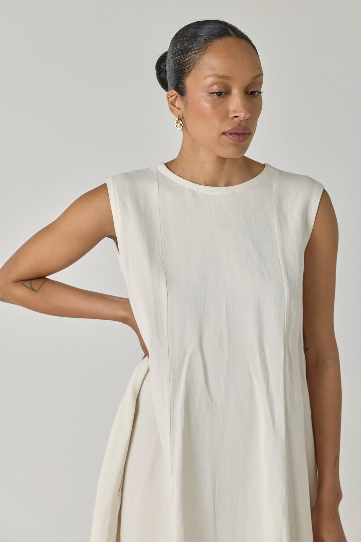 Wide Strap Volume Dress - Chalk