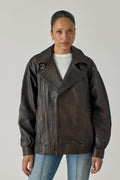 Unisex Concave Vintage Leather Biker Jacket