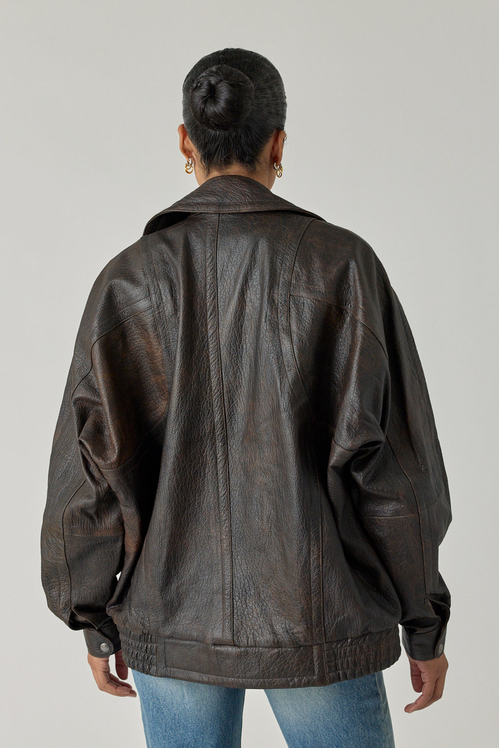 Unisex Concave Vintage Leather Biker Jacket