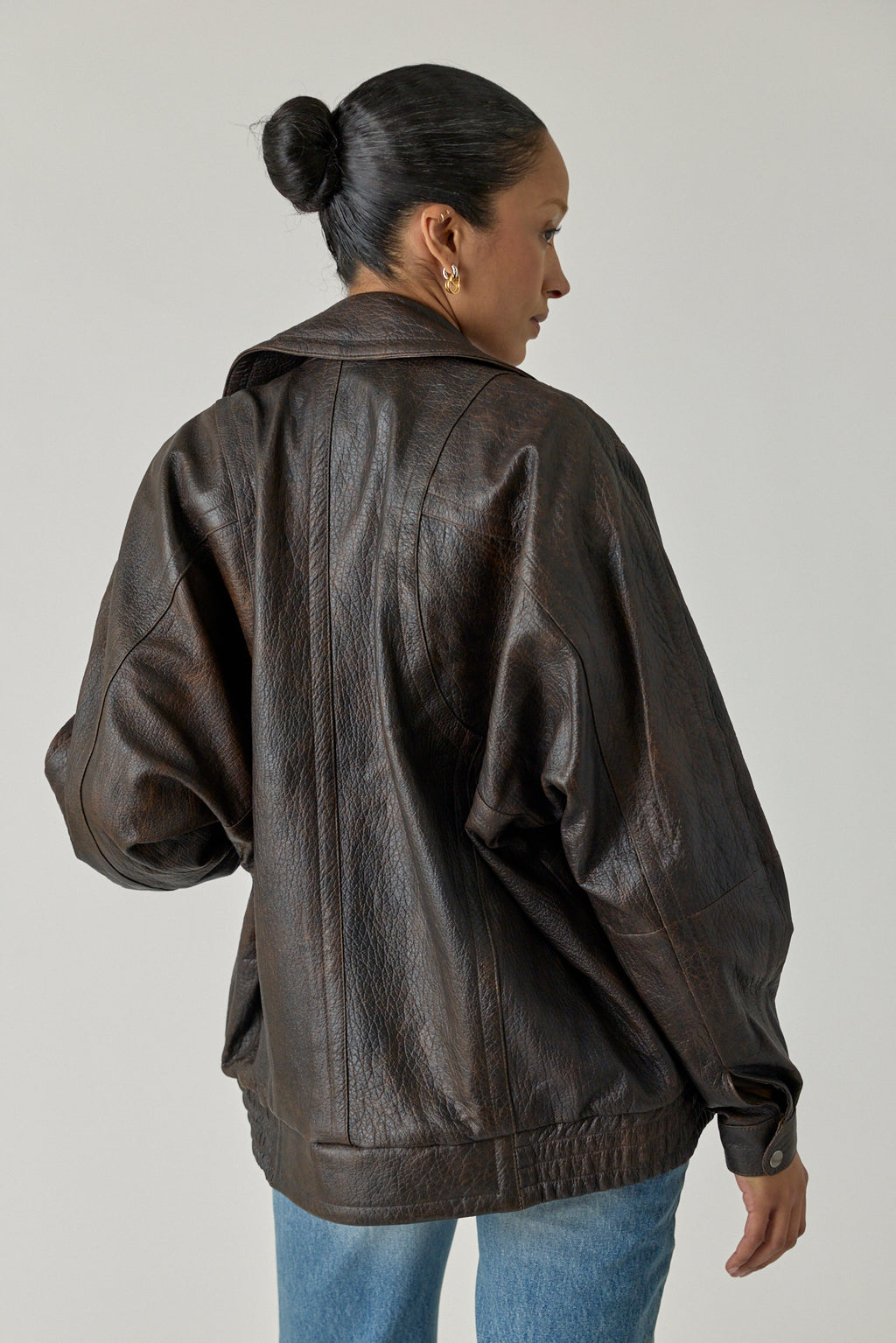 Unisex Concave Vintage Leather Biker Jacket