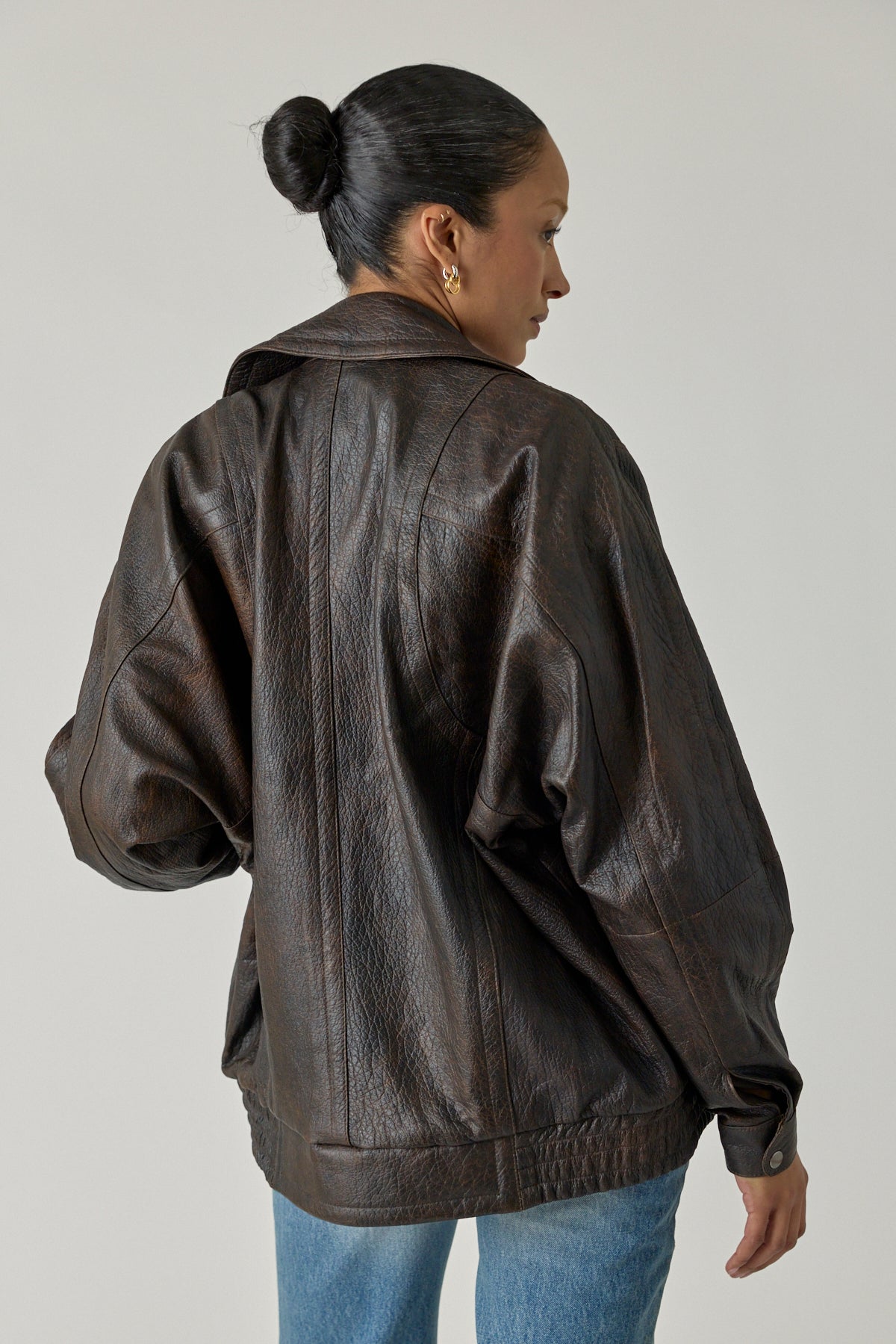 Unisex Concave Vintage Leather Biker Jacket