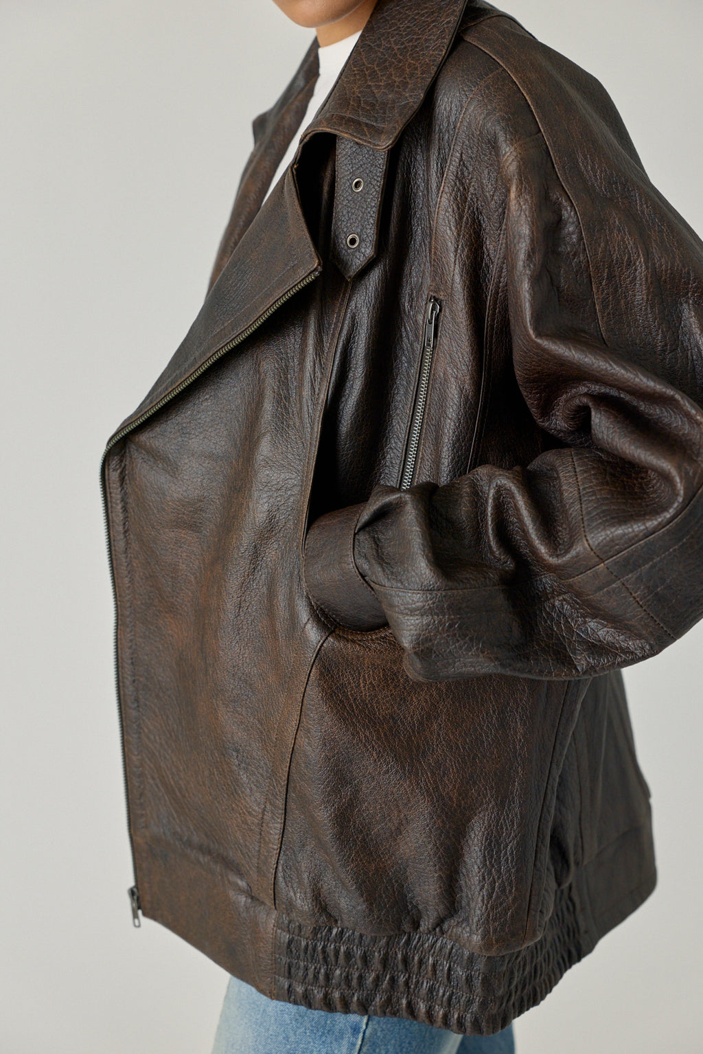 Unisex Concave Vintage Leather Biker Jacket