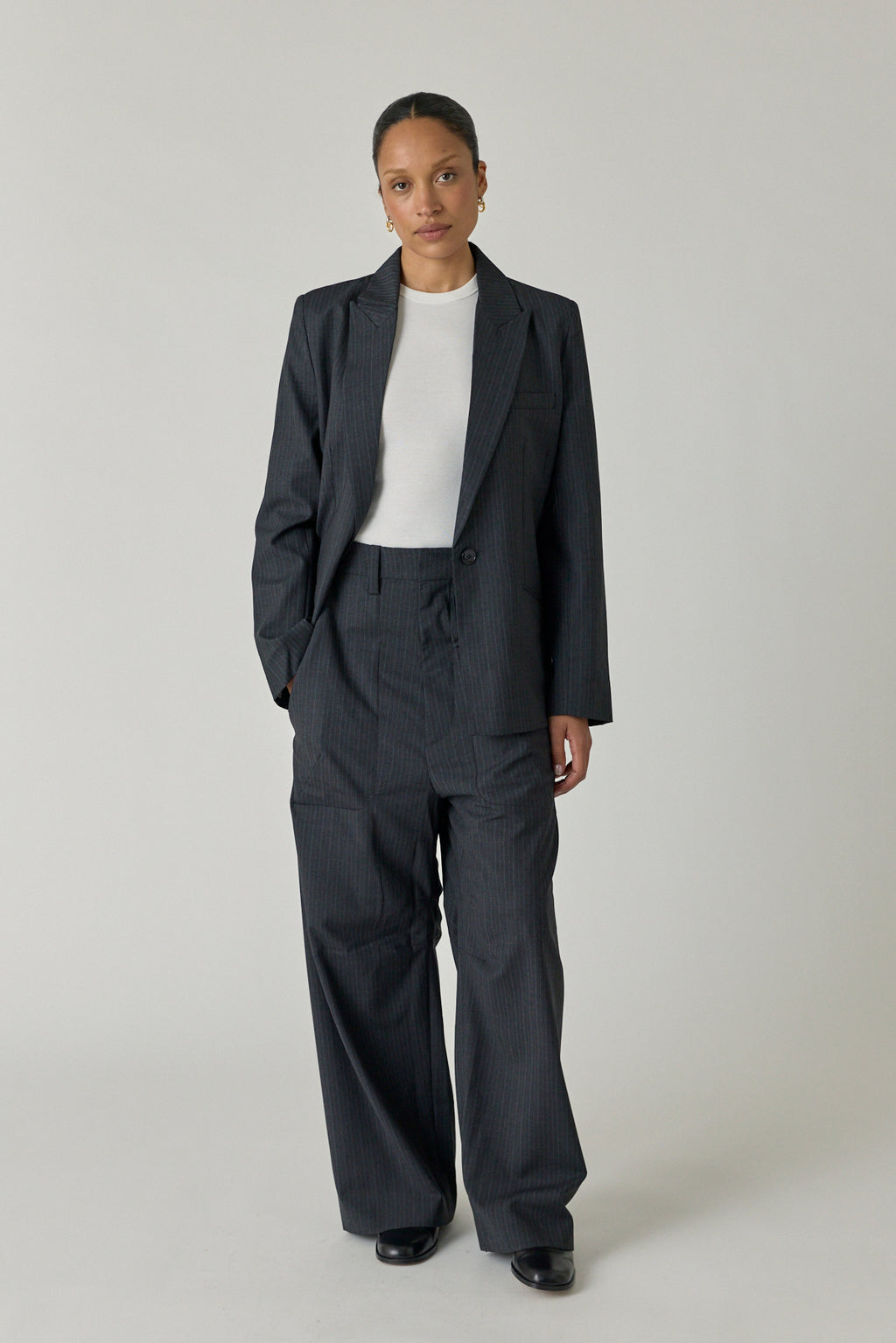 Unisex Pinstripe Simple Blazer