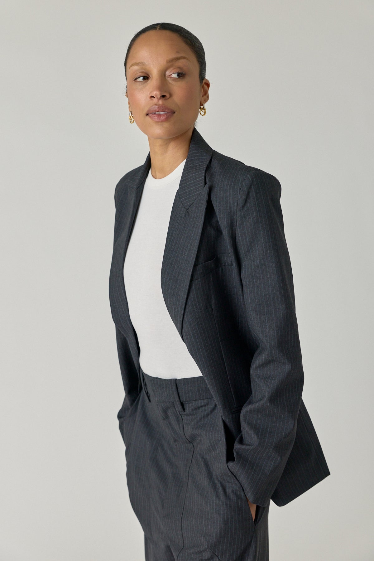 Unisex Pinstripe Simple Blazer
