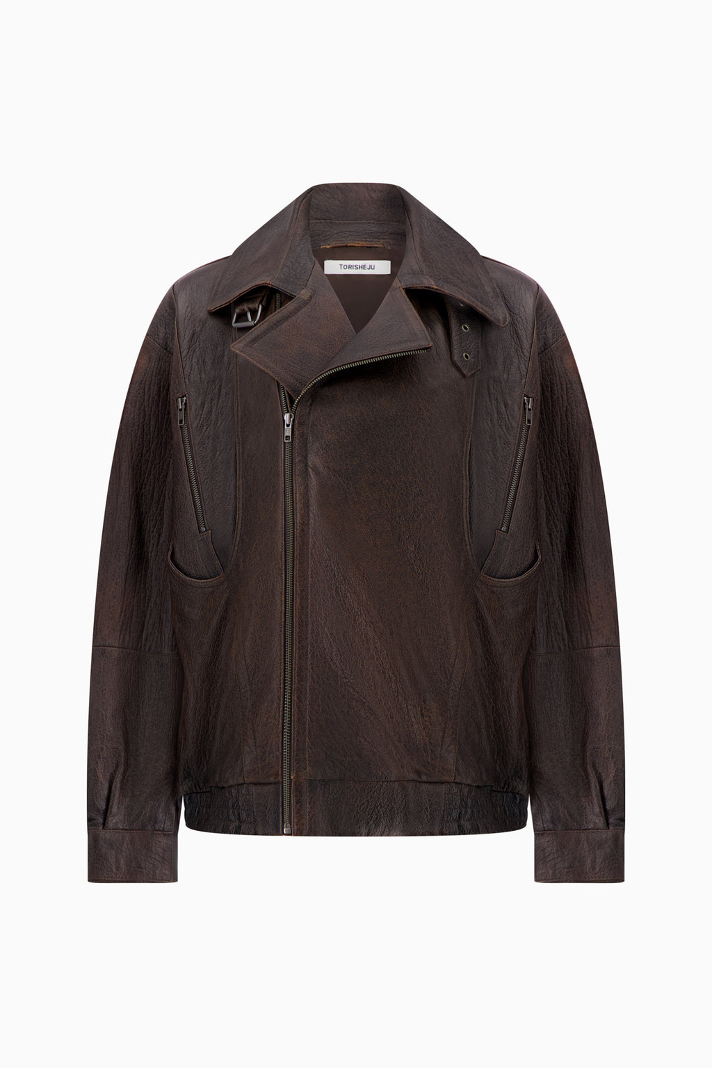 Unisex Concave Vintage Leather Biker Jacket