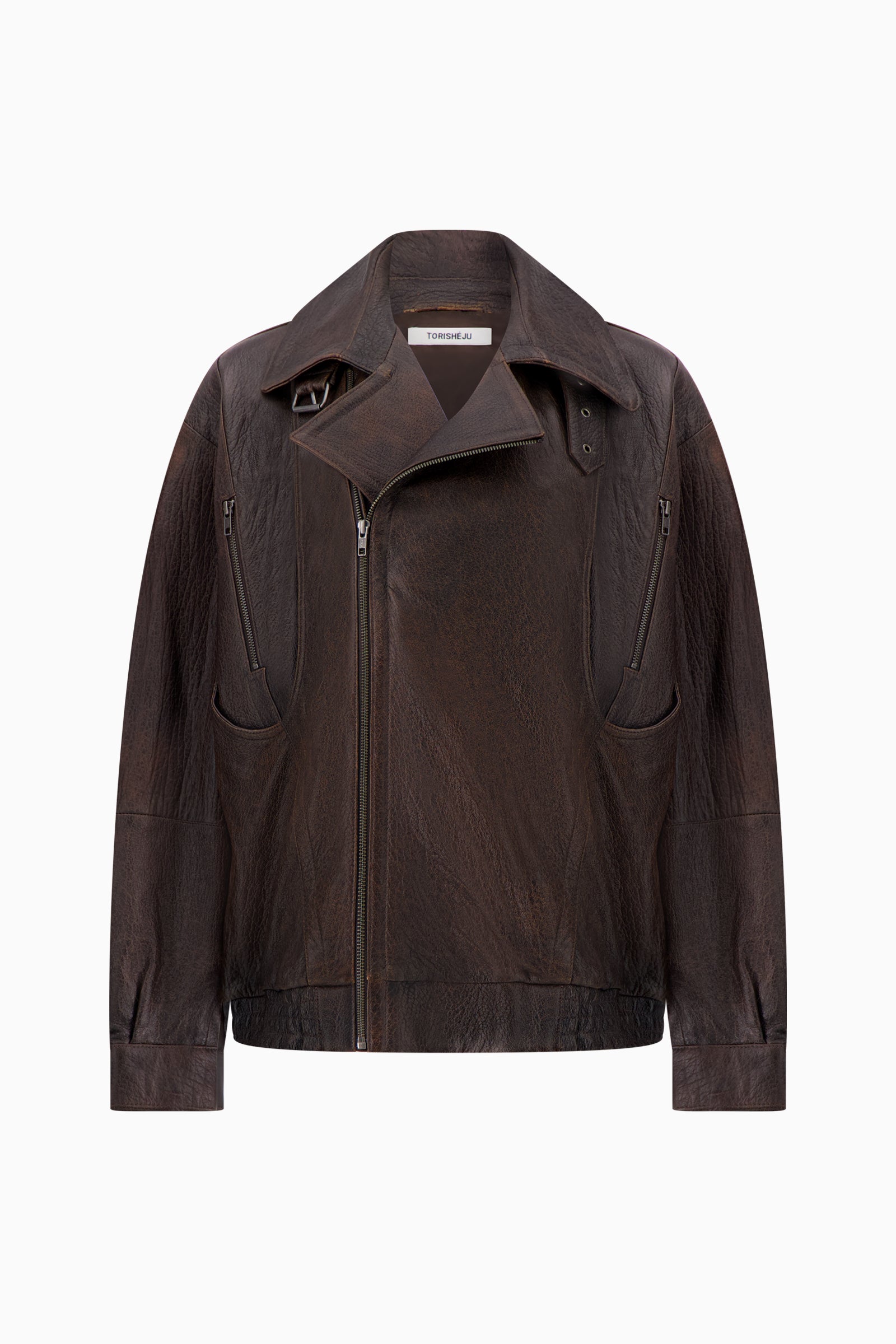 Unisex Concave Vintage Leather Biker Jacket