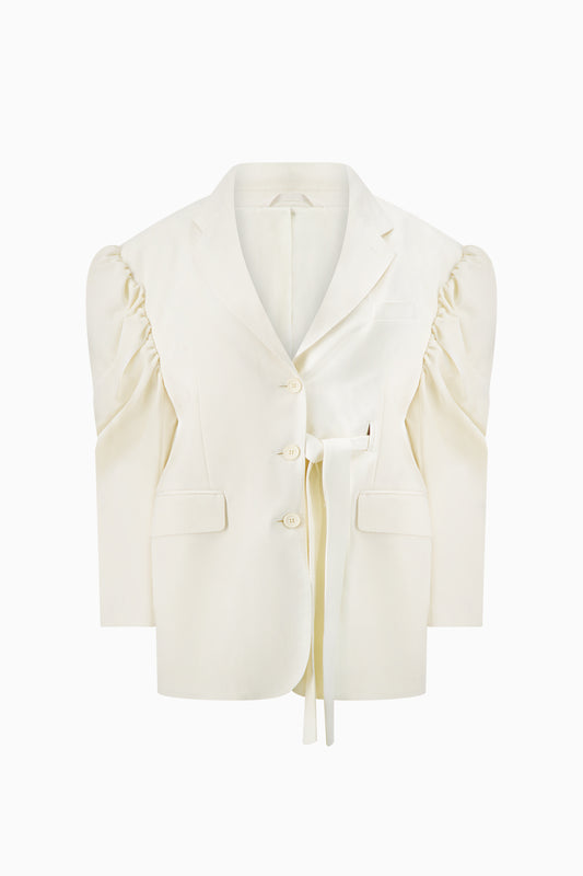 Back Cutout Draped Sleeve Bow Jacket
