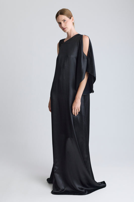 Christian Dior Black Satin Dress with Braided Shoulder