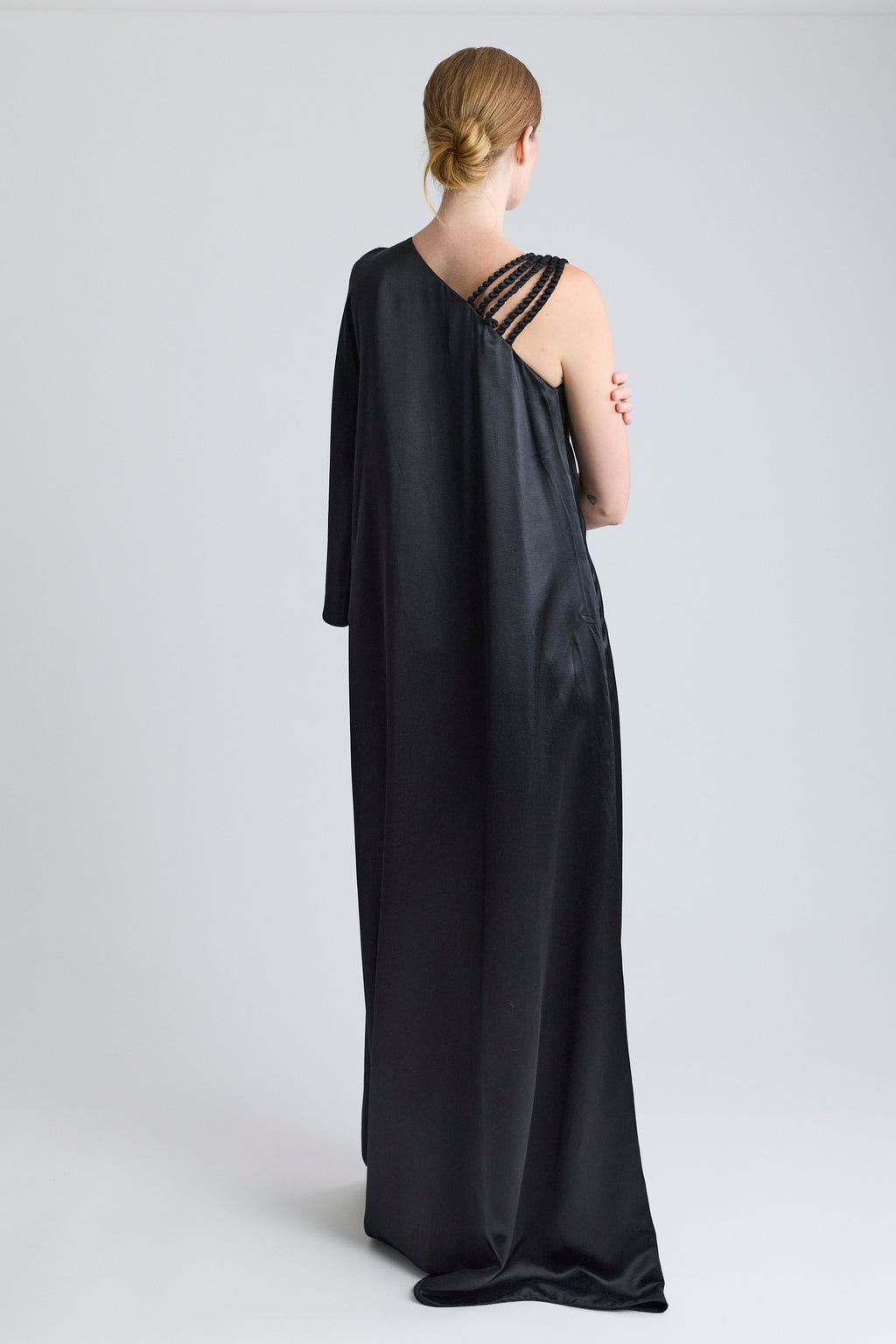 Christian Dior Black Satin Dress with Braided Shoulder
