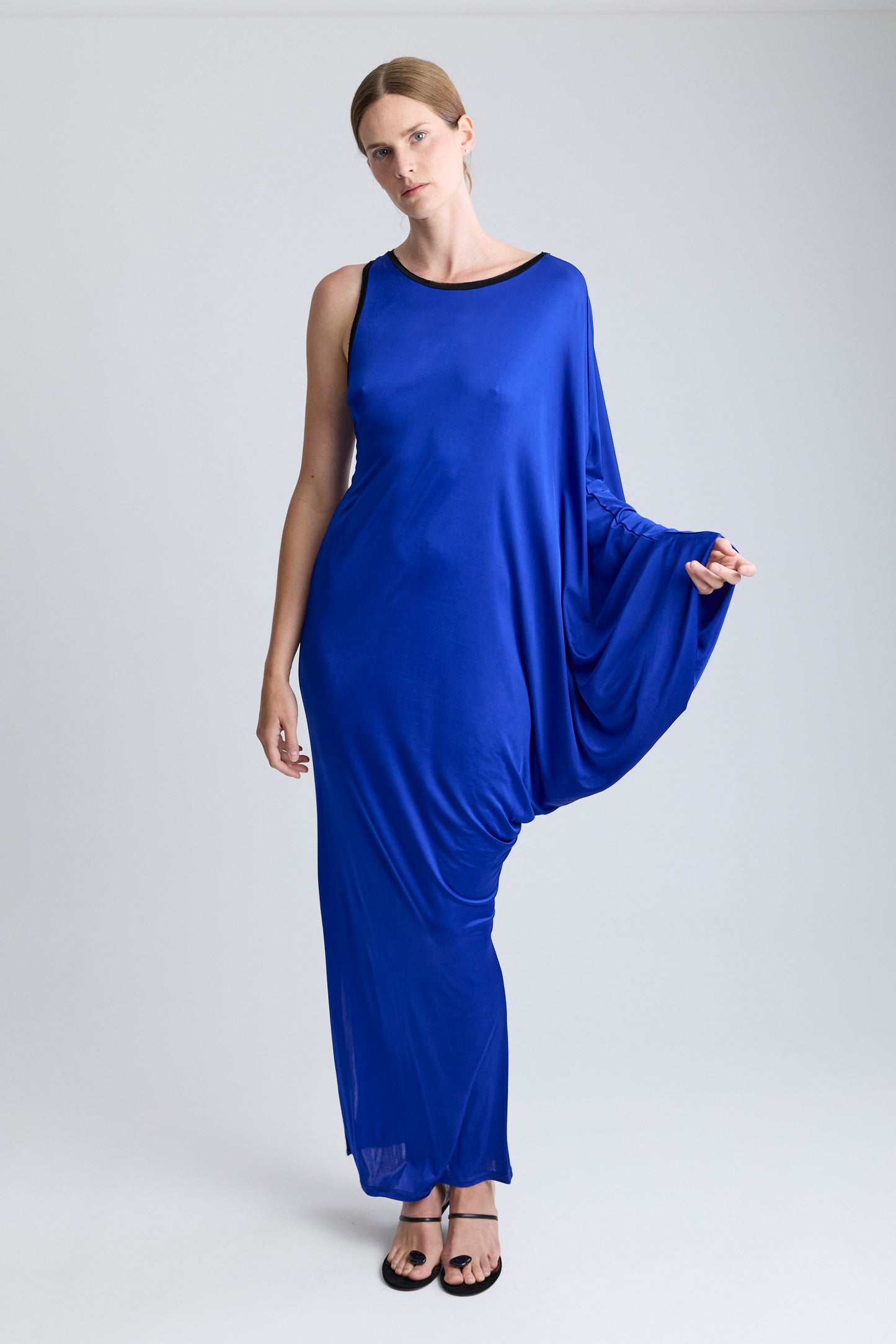 Krizia Asymmetrical Satin Maxi Dress