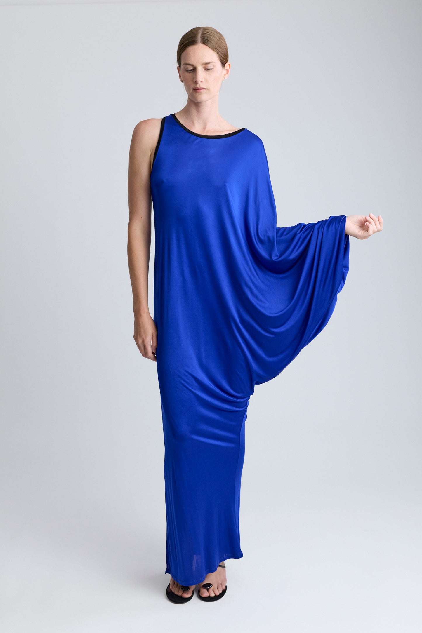 Krizia Asymmetrical Satin Maxi Dress