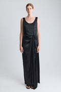 Lanvin Black Satin Gathered Maxi Dress