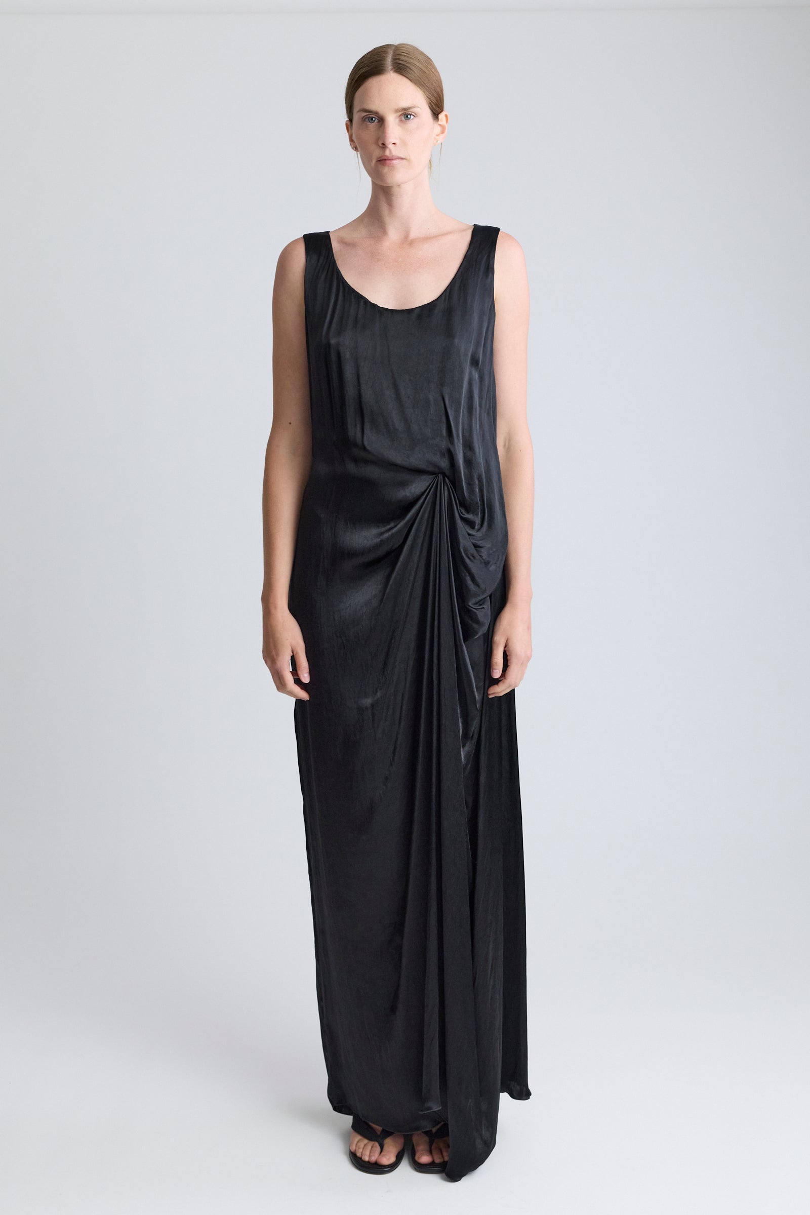 Lanvin Black Satin Gathered Maxi Dress