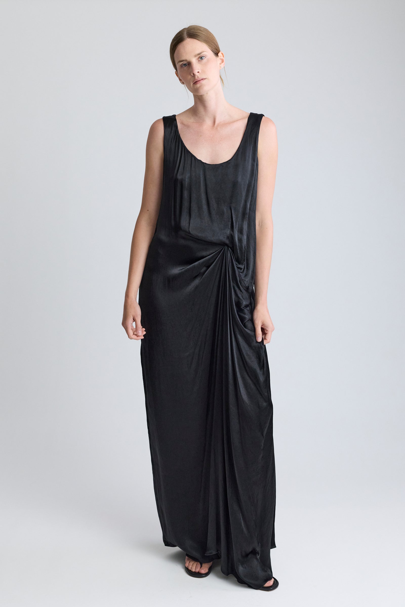 Lanvin Black Satin Gathered Maxi Dress