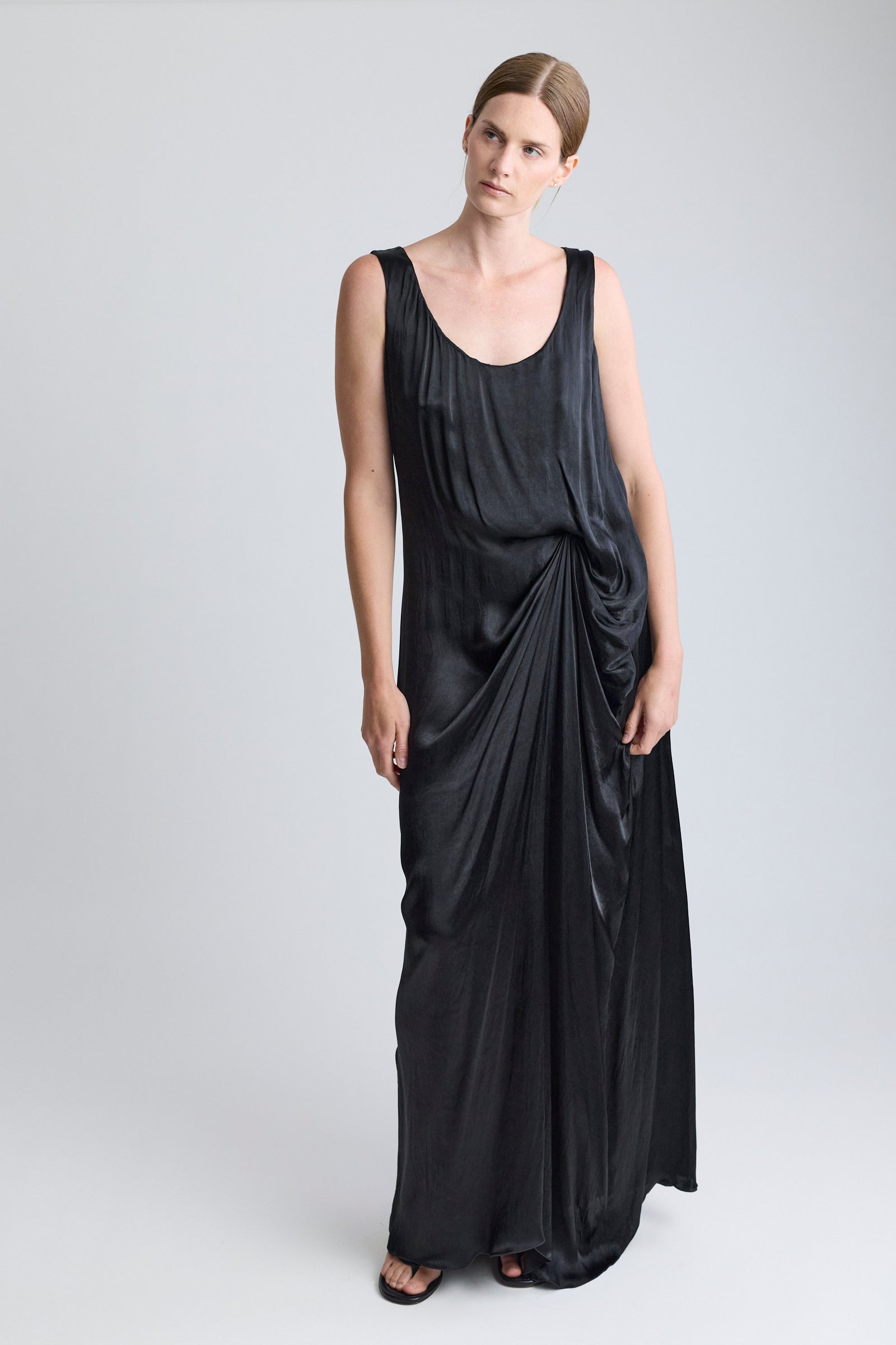 Lanvin Black Satin Gathered Maxi Dress