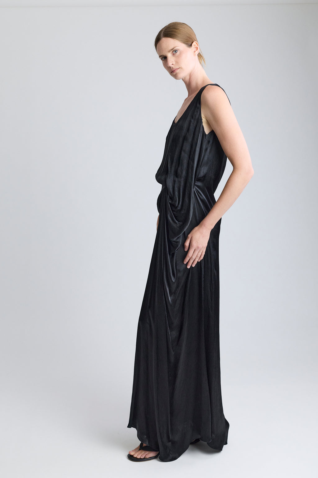 Lanvin Black Satin Gathered Maxi Dress