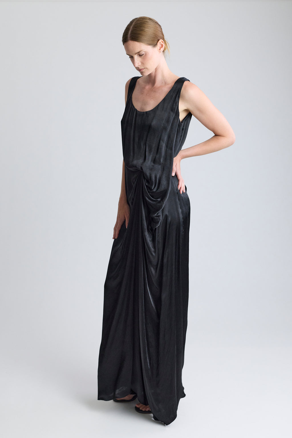 Lanvin Black Satin Gathered Maxi Dress