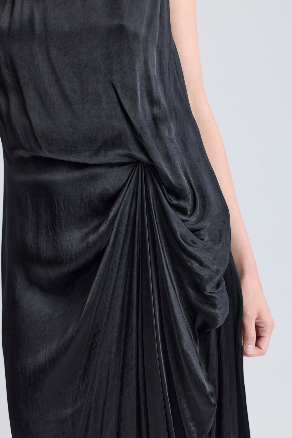 Lanvin Black Satin Gathered Maxi Dress