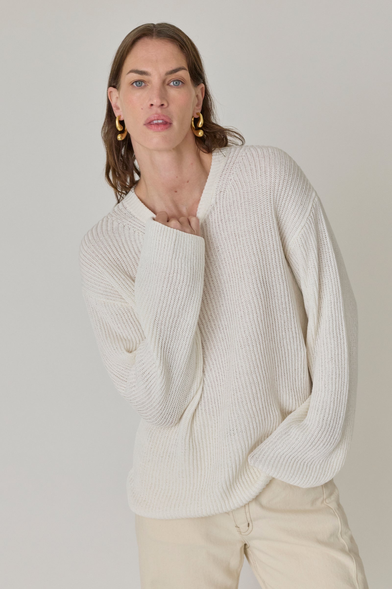 Draped Crew Knit Sweater