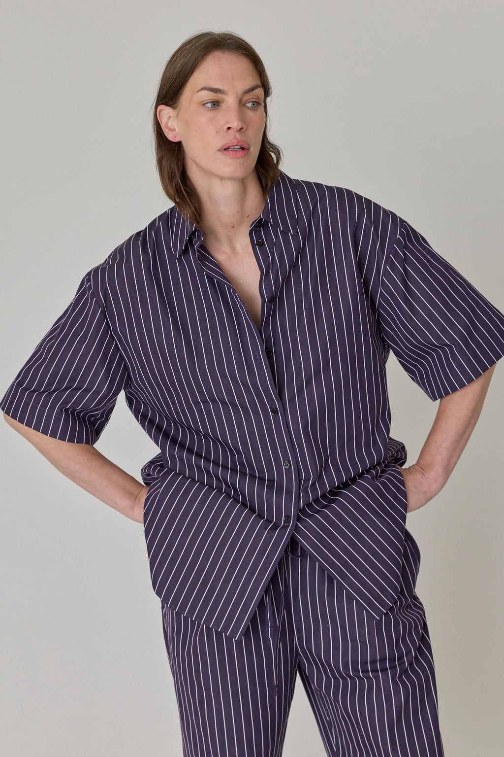 Short Sleeve Shirt - Navy/White Stripe