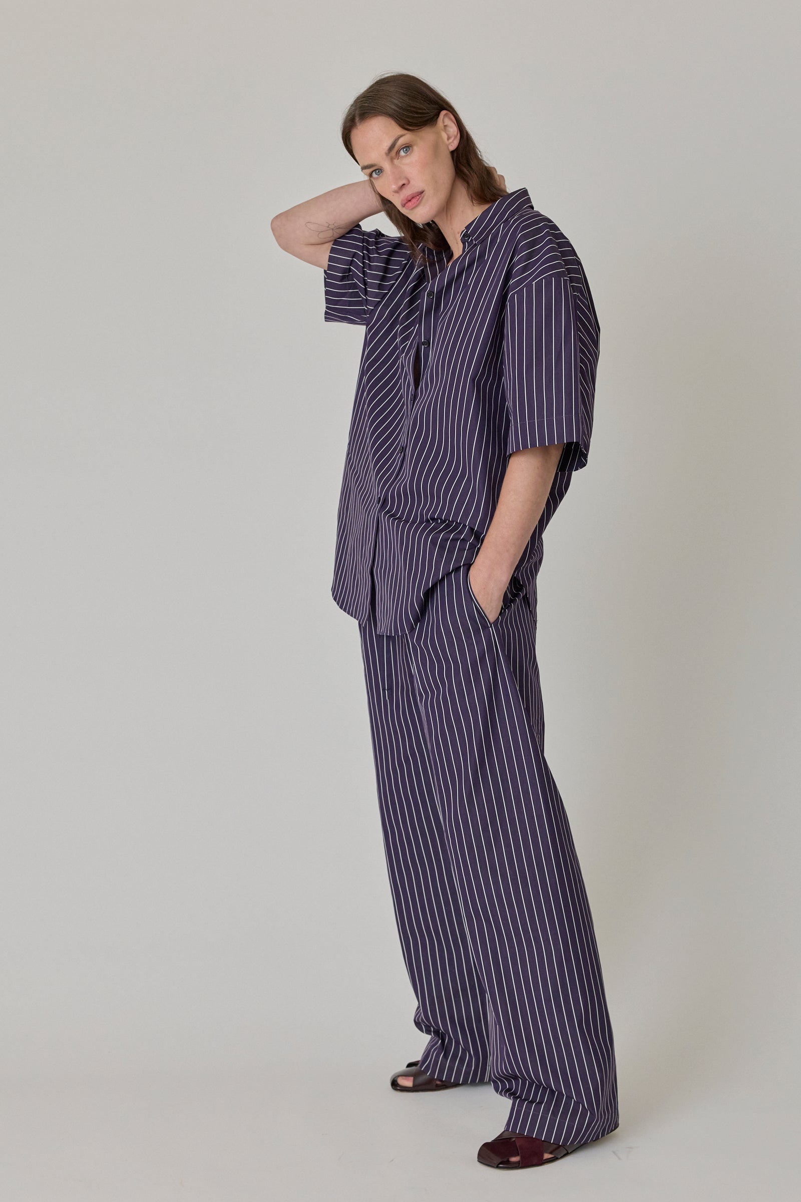Drawcord Pant - Navy/White Stripe