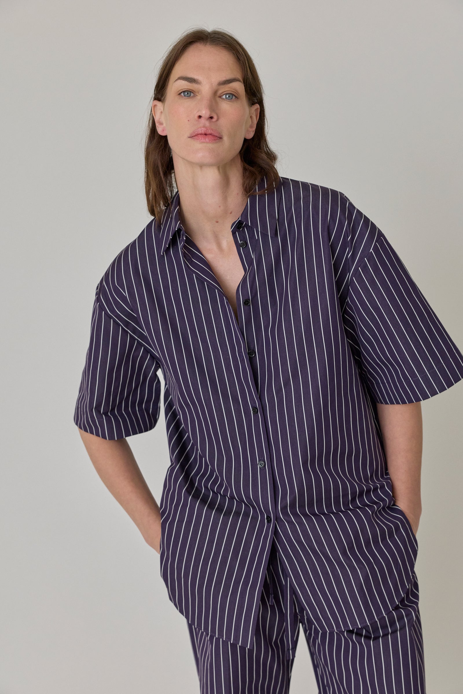 Short Sleeve Shirt - Navy/White Stripe