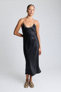 Silk Bias Slip Dress - Black