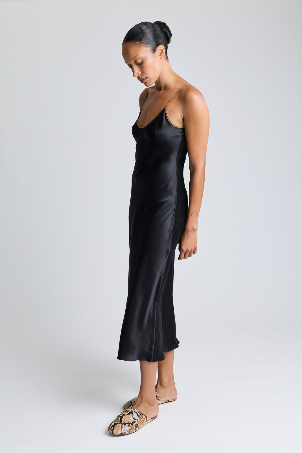 Silk Bias Slip Dress - Black