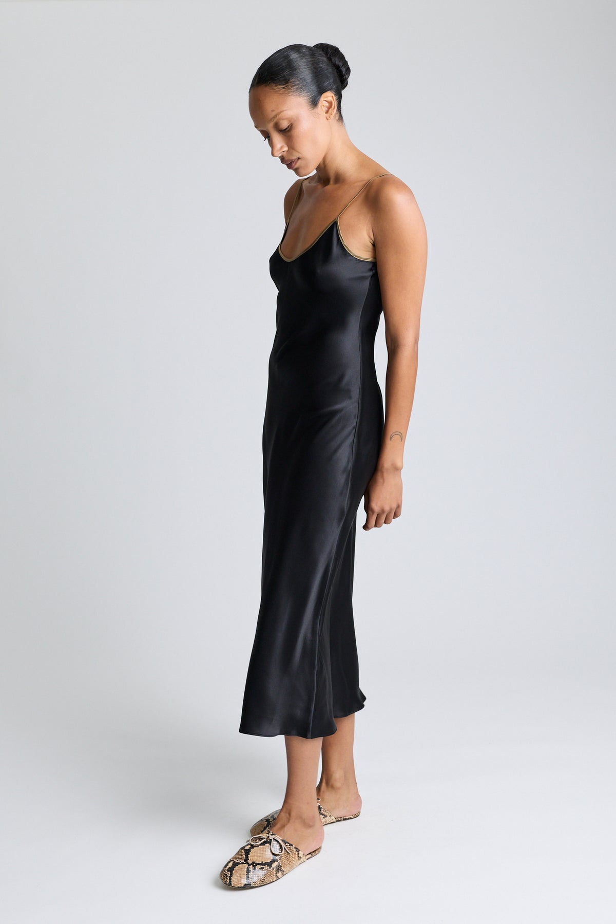 Silk Bias Slip Dress - Black