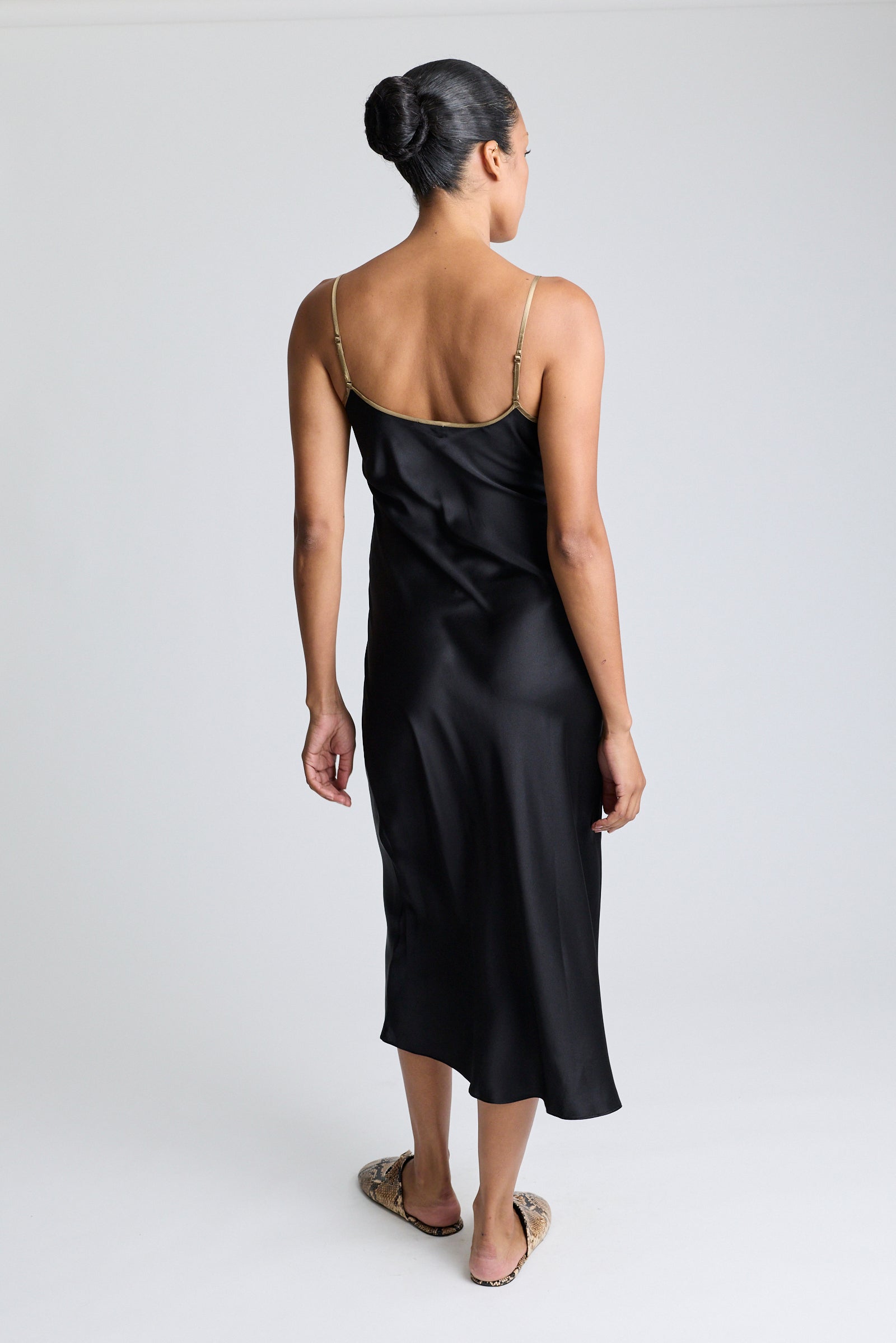 Silk Bias Slip Dress - Black