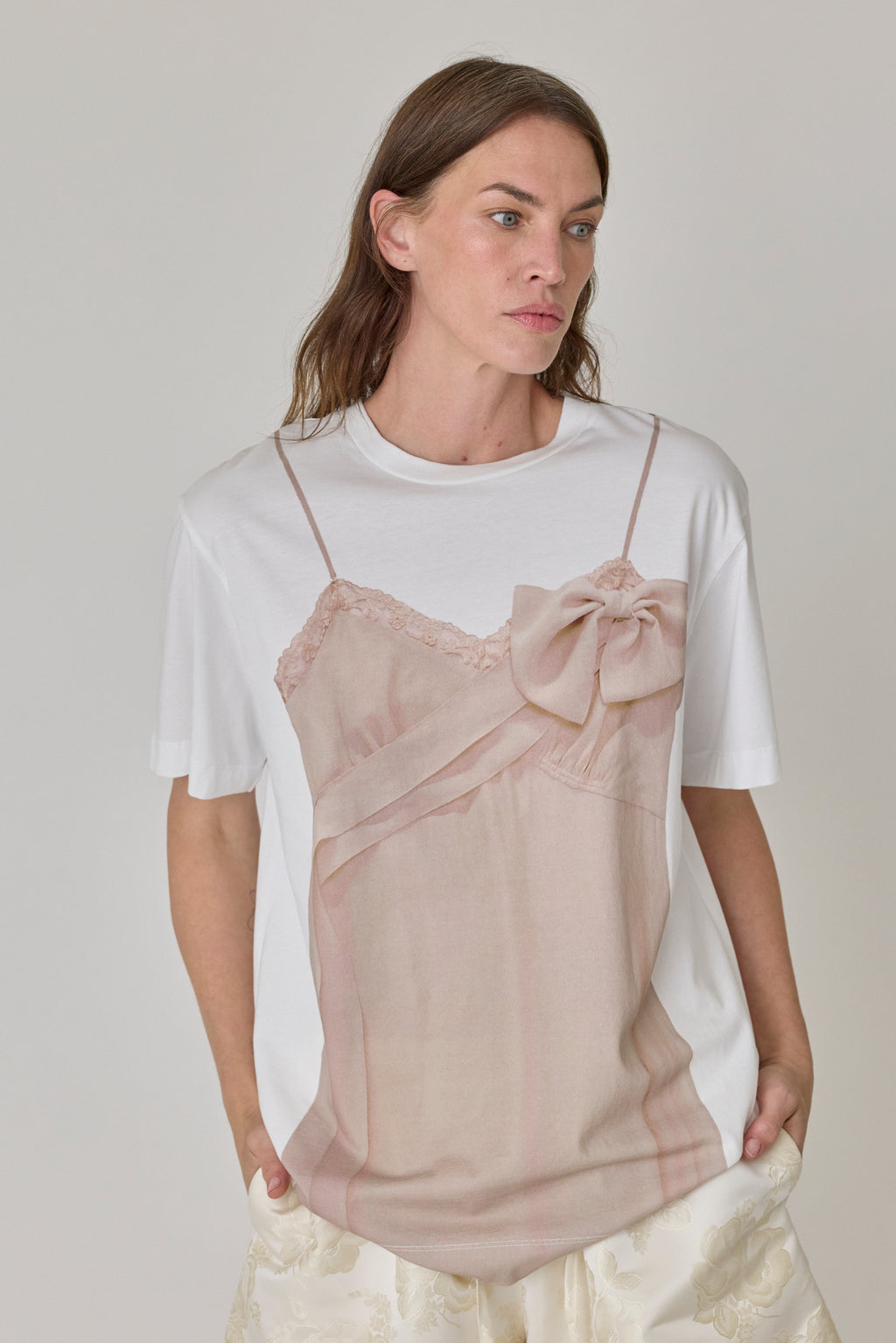 Bow Sash Slip Dress Print Tee