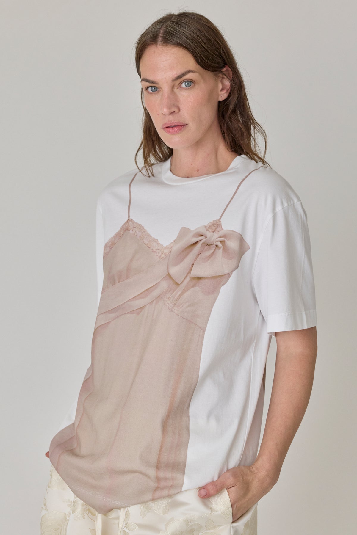 Bow Sash Slip Dress Print Tee