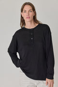 Henley Long Sleeve Top - Black