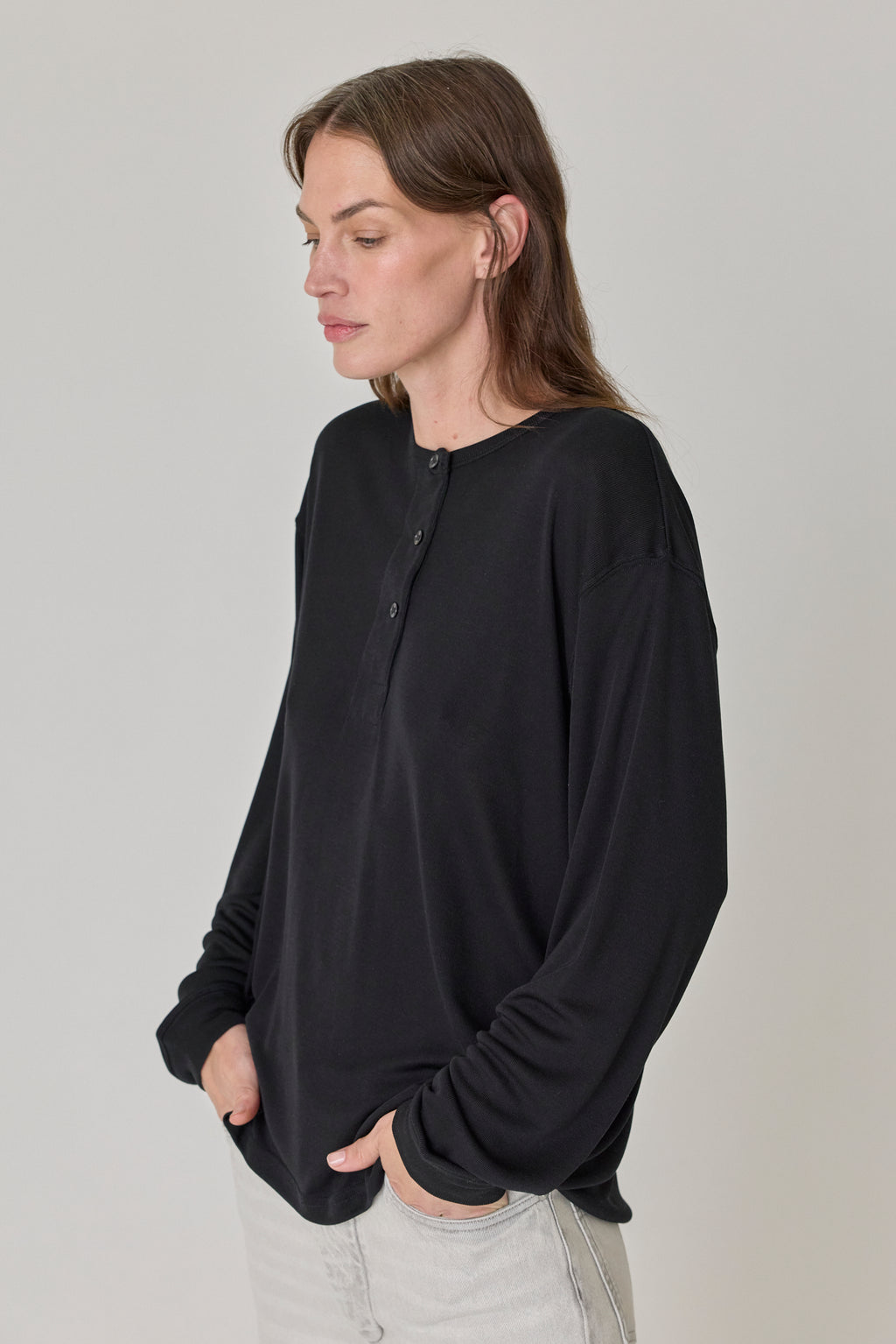 Henley Long Sleeve Top - Black